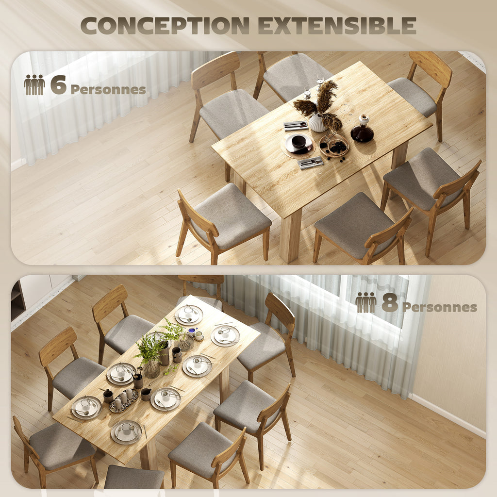 Table à manger extensible, table de cuisine rectangulaire, pour 6-8 personnes, 140-180 x 80 cm, effet bois naturel-3