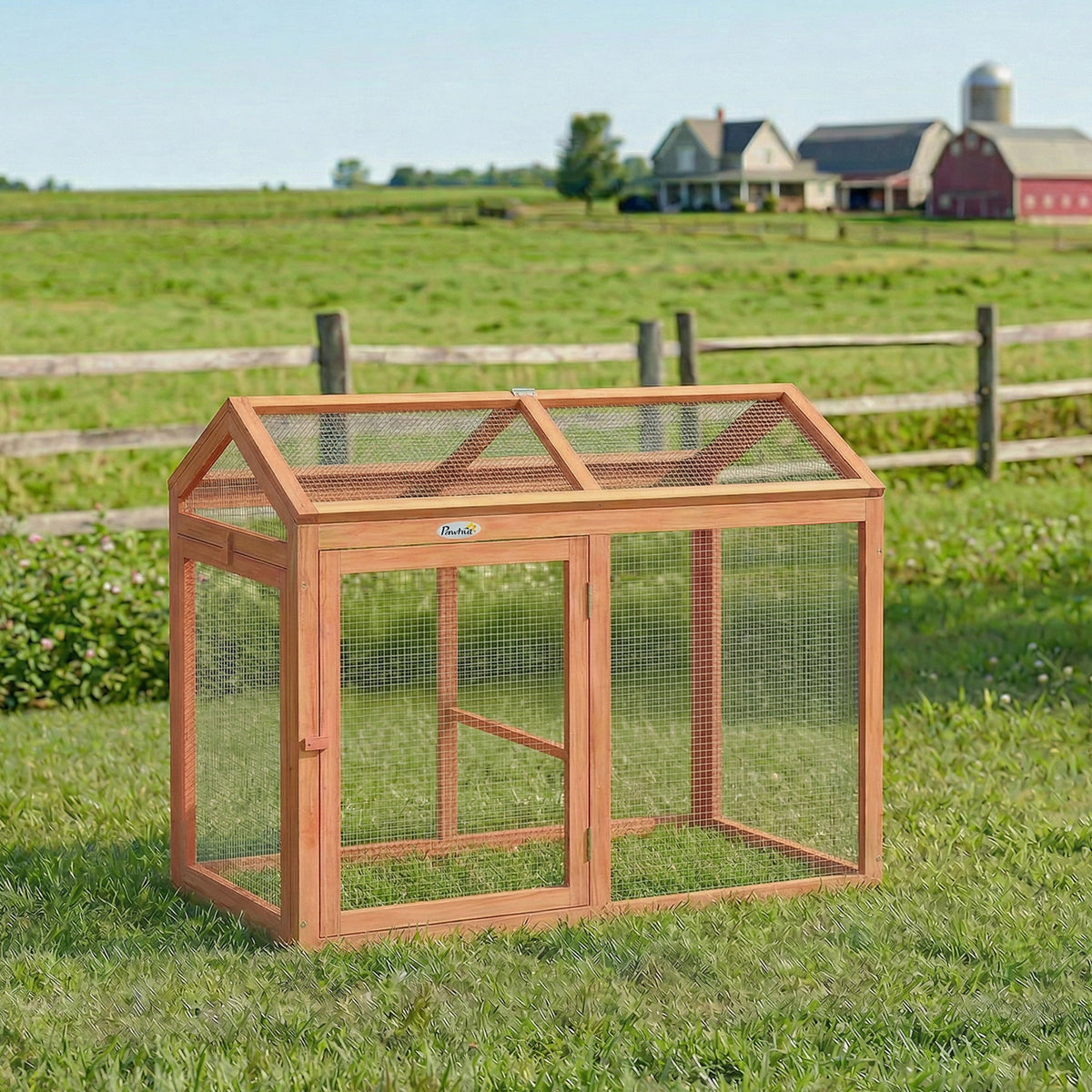 Enclos Poulailler en Bois avec Perchoir et Doubles Portes, Poulailler modulable pour jardin 104 x 70,5 x 84 cm, Orange-1