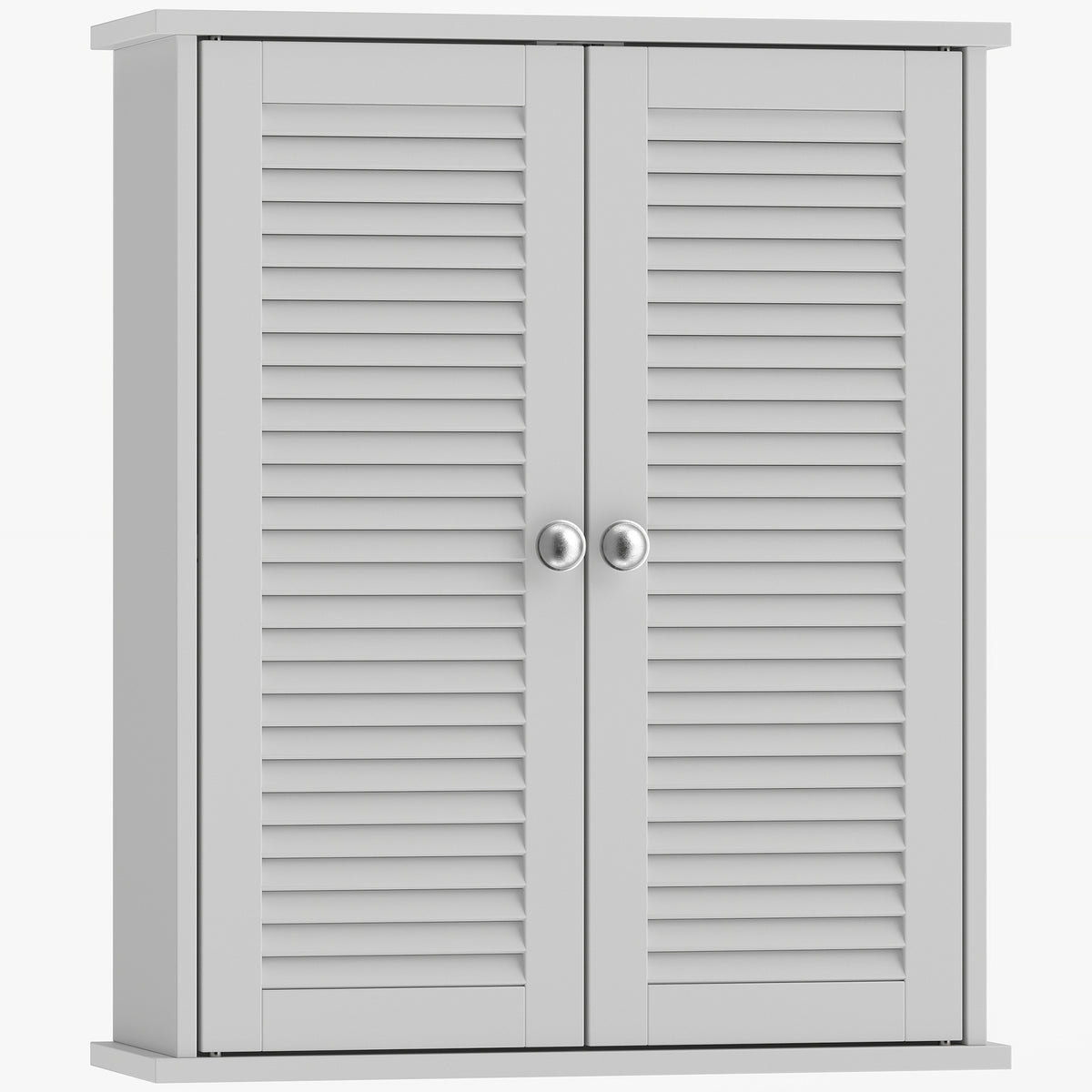 Armoire murale de salle de bain, meuble de rangement suspendu avec 2 portes persiennes et étagère réglable, blanc-0