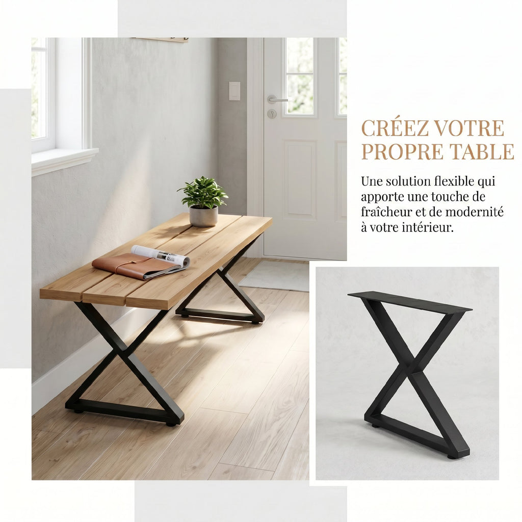 Pieds de table en acier, 60 x 43 cm, lot de 2 pieds de bureau en forme X avec patins réglables et vis, noir-6