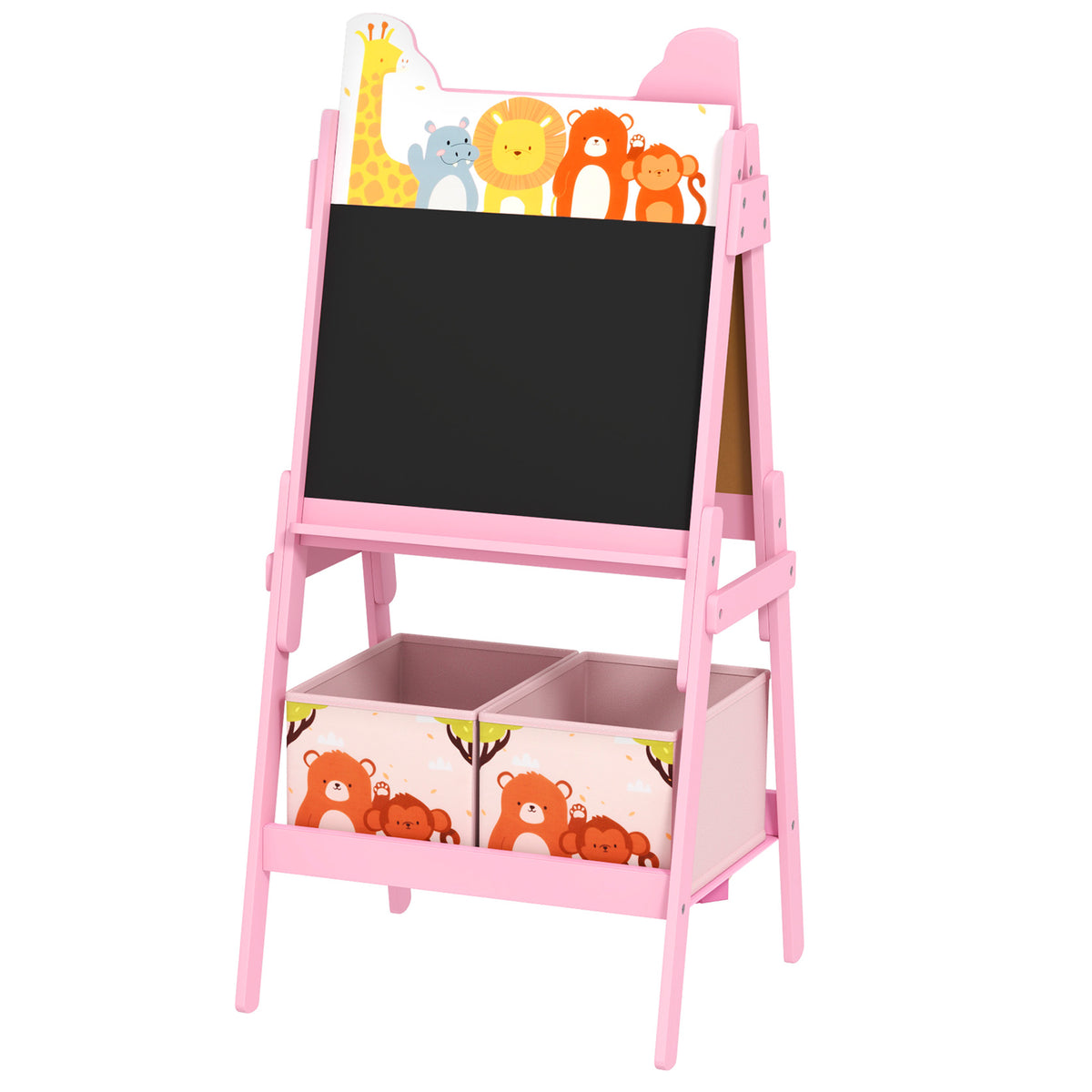 Tableau enfant chevalet enfant double face 2 boîtes de rangement pour enfants 3 - 8 ans 49 x 53,5 x 113 cm rose-0
