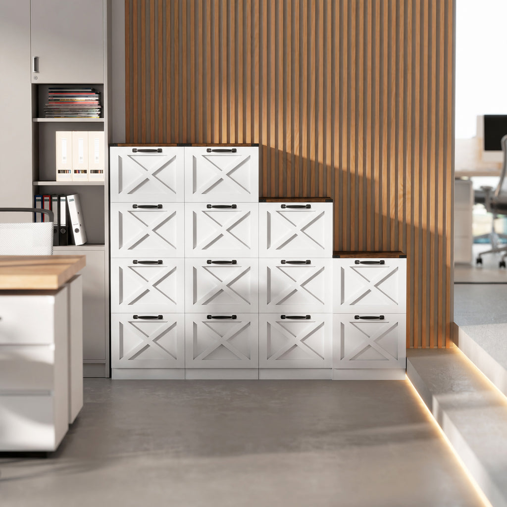 Caisson de Bureau avec 2 Tiroirs, Dossiers Suspendus pour Formats Lettre/A4, Style Rustique, 40x40x71cm, Blanc-8