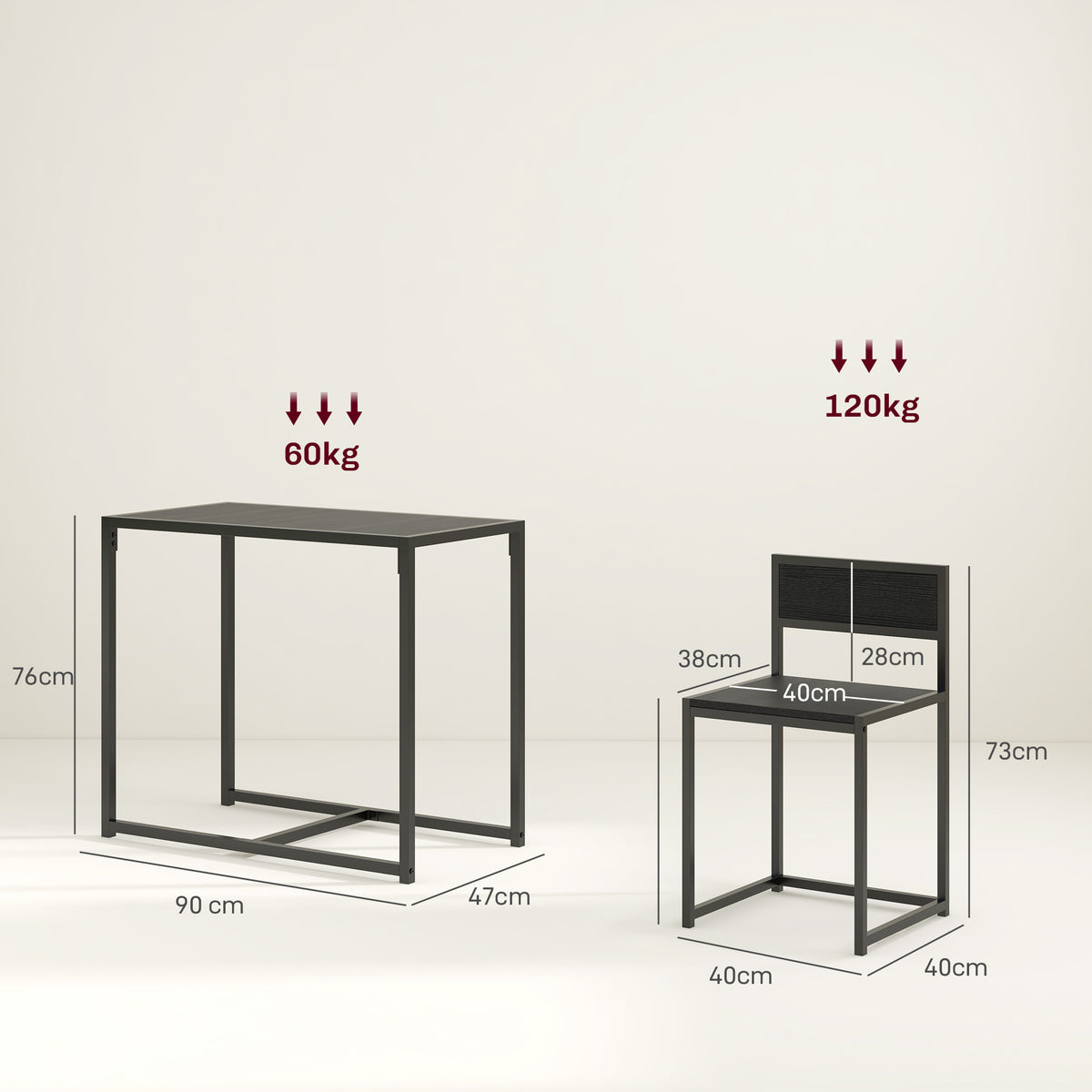 Ensemble table et chaises , table à manger 3 pièces avec 2 chaises encastrables, pour cuisine salon maison, noir-2