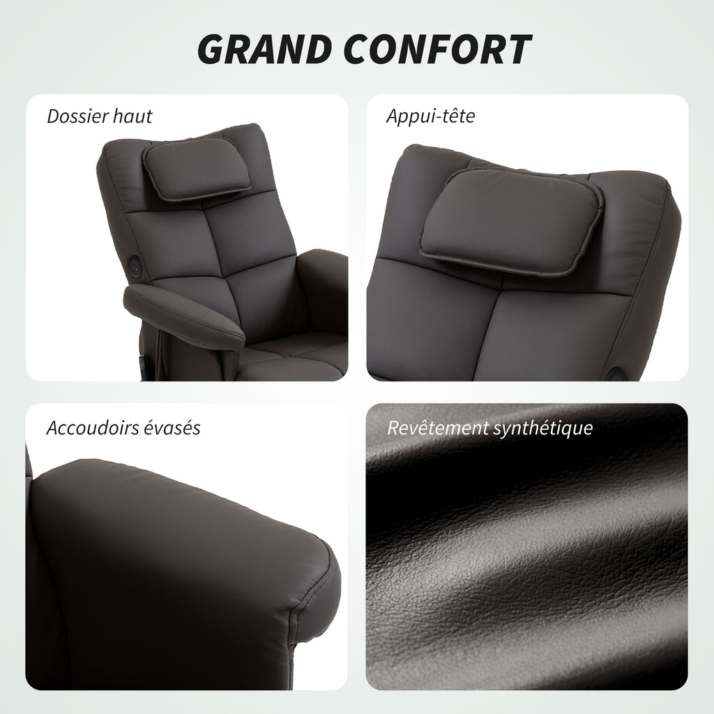 Fauteuil massant avec repose-pied, dossier inclinable jusqu'à 135°, coffre de rangement, télécommande-7