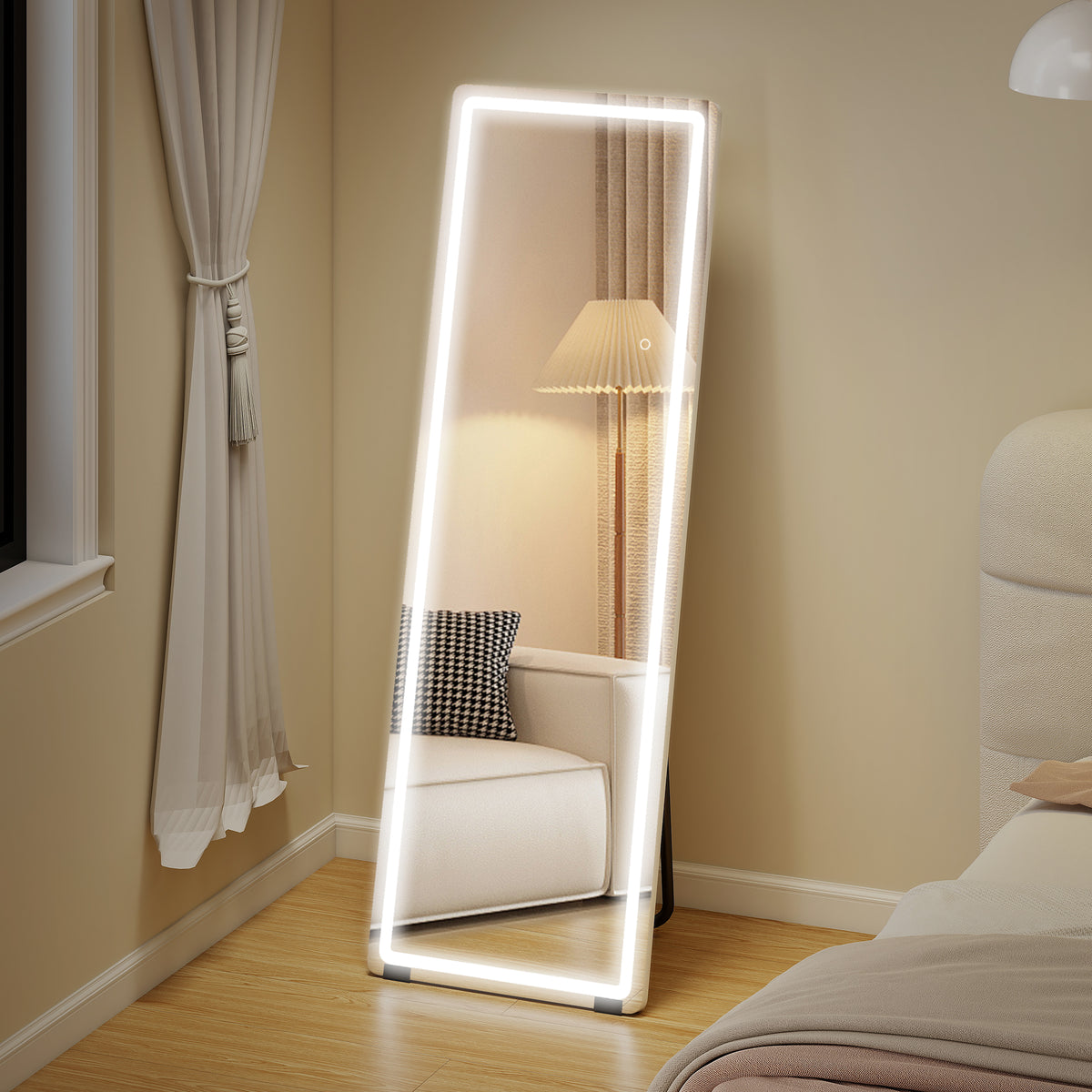 Miroir sur Pied avec LED 150 x 50 cm, 3 Couleurs, Dimmable, Fonction de Mémoire, Verre Trempé 4 mm, Transparent-1