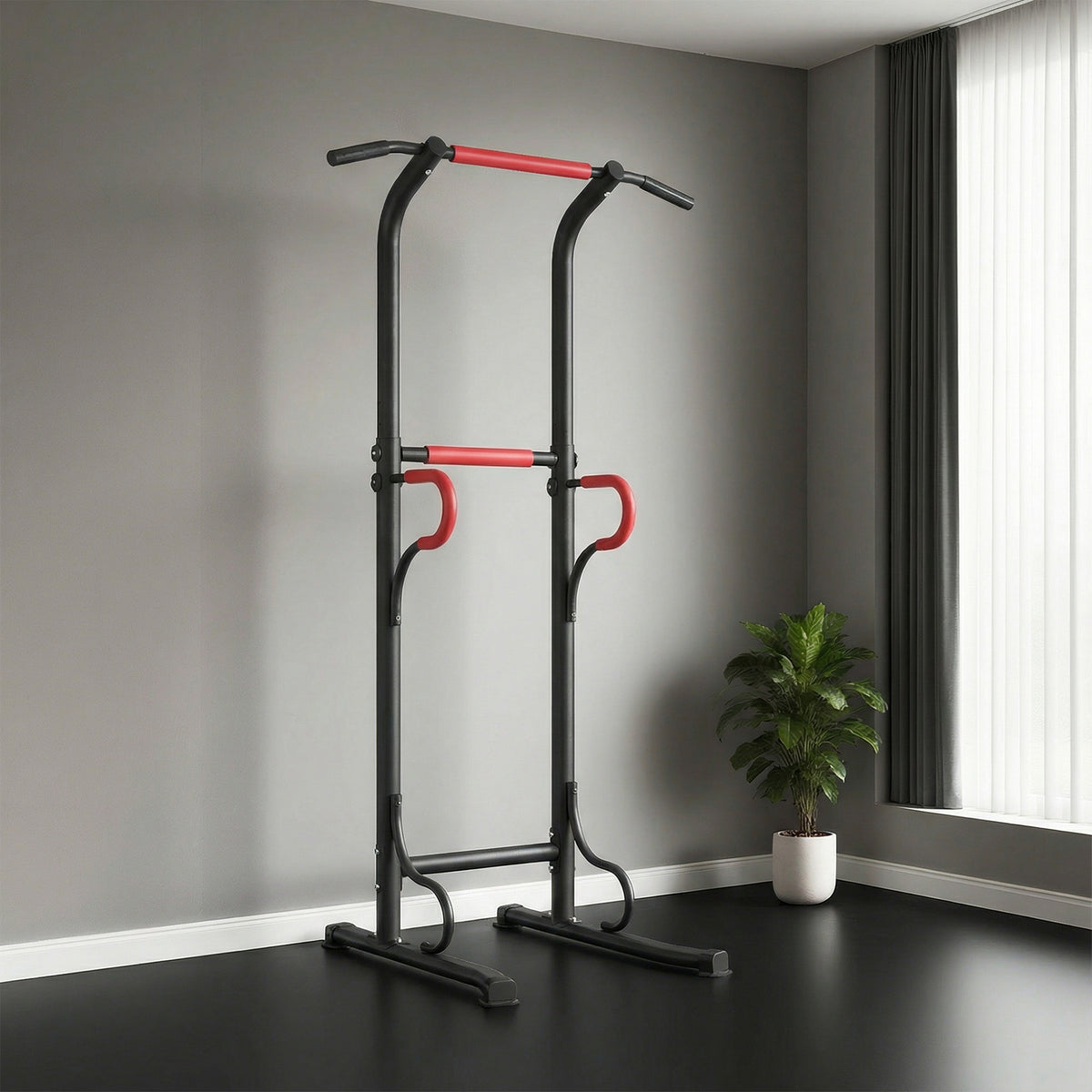 Station de musculation multifonctions barre de traction chaise romaine hauteur réglable acier noir rouge-8