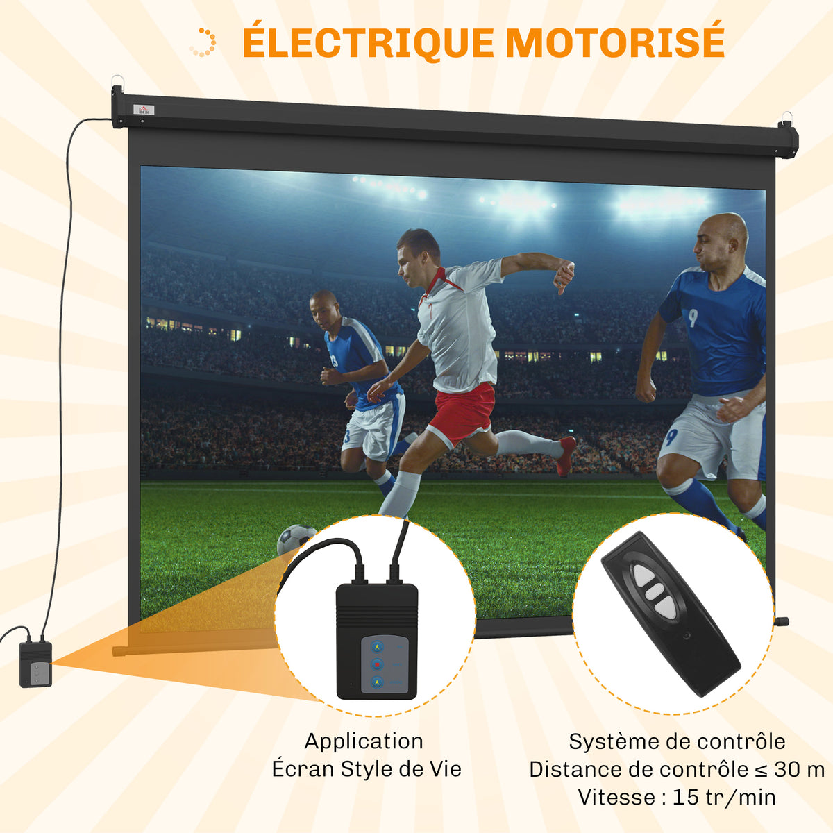 Écran vidéoprojecteur motorisé et électrique 84 Pouces, 4:3 4K HD, panneau de commande et télécommande-3