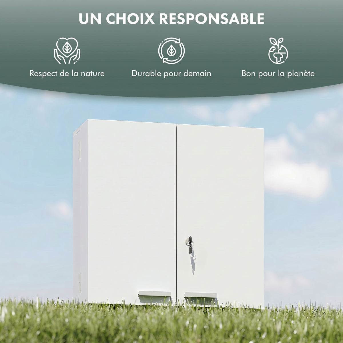 Armoire à pharmacie murale, armoire à médicaments avec double porte verrouillable 2 clés, 53x20x53cm, blanc-5
