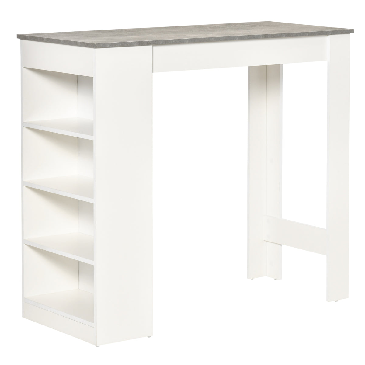 Table de bar pour 2 personnes, table haute mange debout avec 4 étagères ouvertes, 115x50x102,7cm, blanc et gris-0