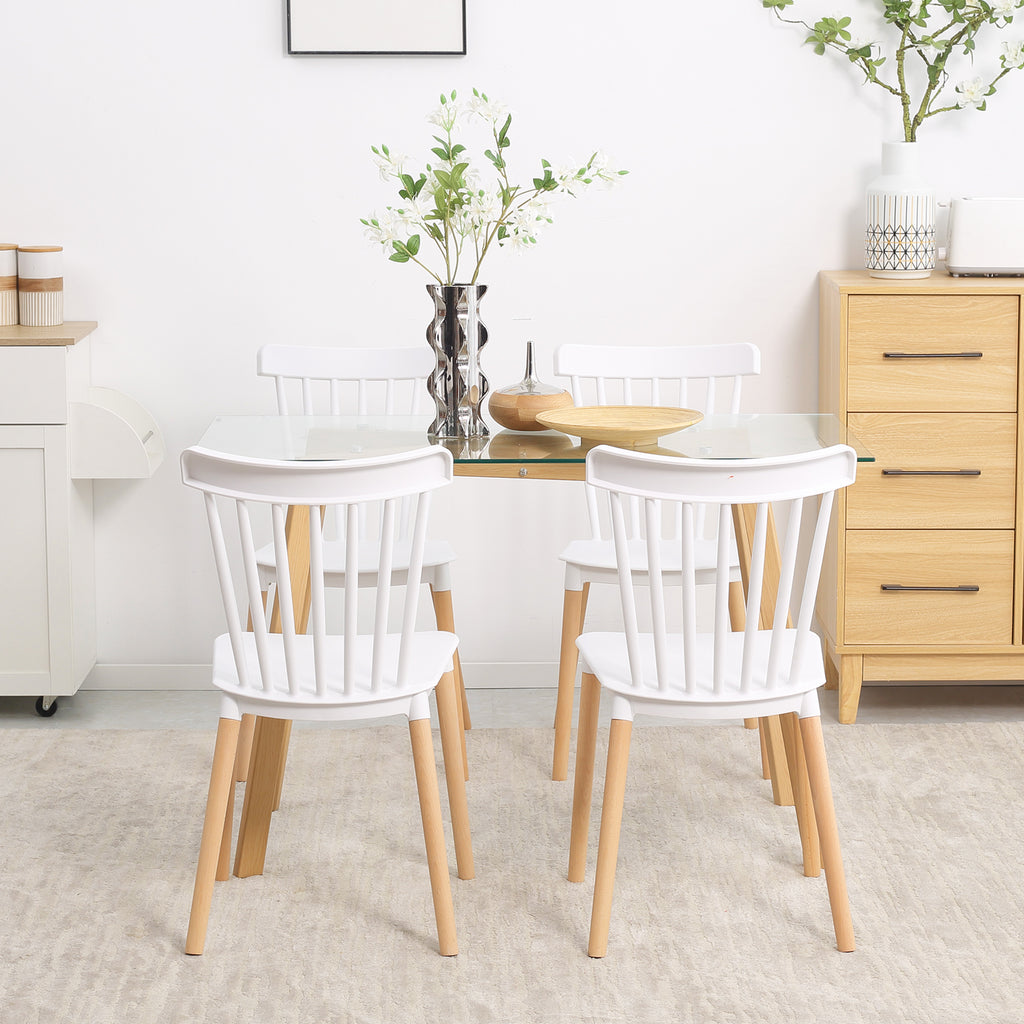 Lot de 4 chaises style scandinave dossier haut assise en polypropylène pieds en hêtre 48 x 52,5 x 83 cm blanc-6