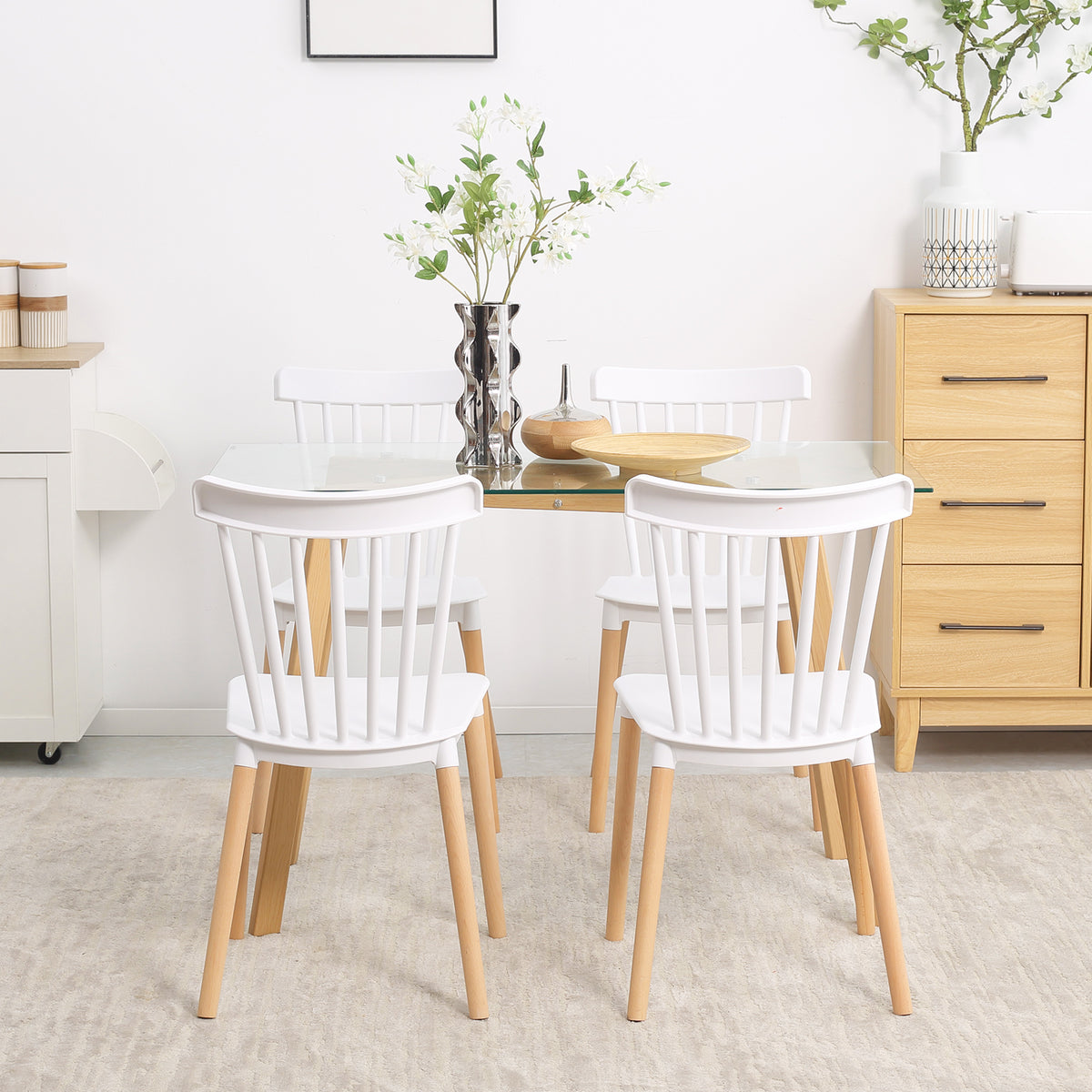 Lot de 4 chaises style scandinave dossier haut assise en polypropylène pieds en hêtre 48 x 52,5 x 83 cm blanc-6
