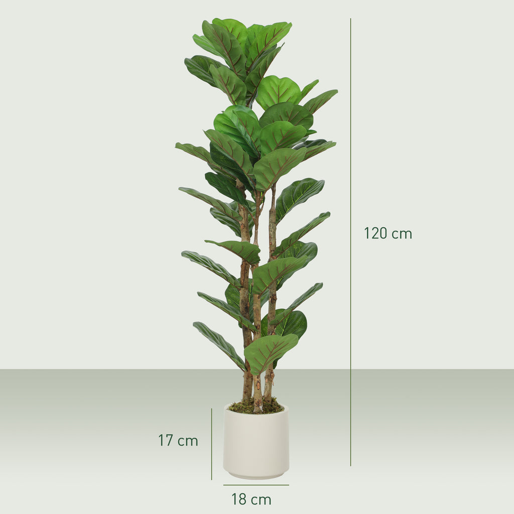Plante artificielle intérieure 120 cm Figuier lyre arbre artificiel avec pot en plastique et tronc en bois massif, vert-2
