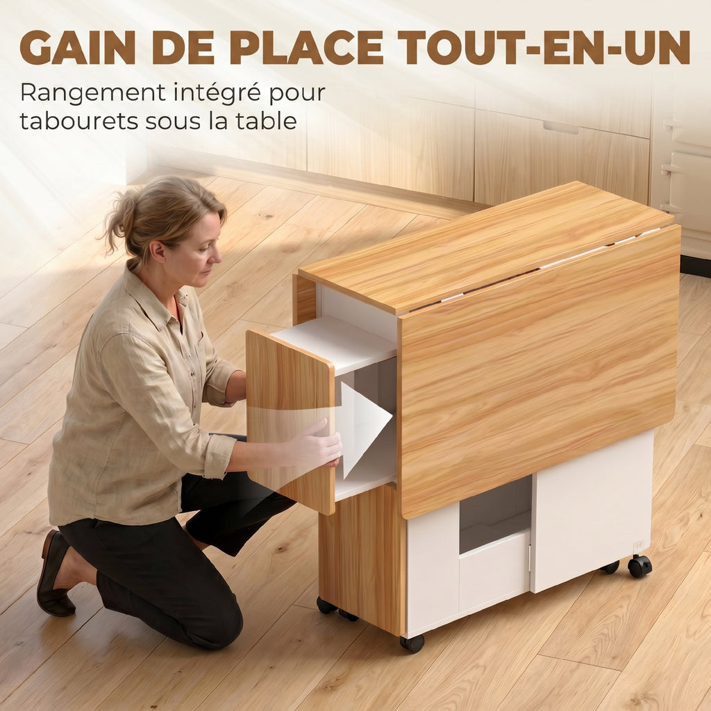 Ensemble table salle à manger pliante avec 4 chaises, table de cuisine avec chaises pour 4 personnes, roulettes, chêne-4