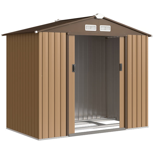 Abri de jardin 2,5 m² - remise pour outils avec kit de fondation - cabanon porte verrouillable - tôle d'acier ocre-0