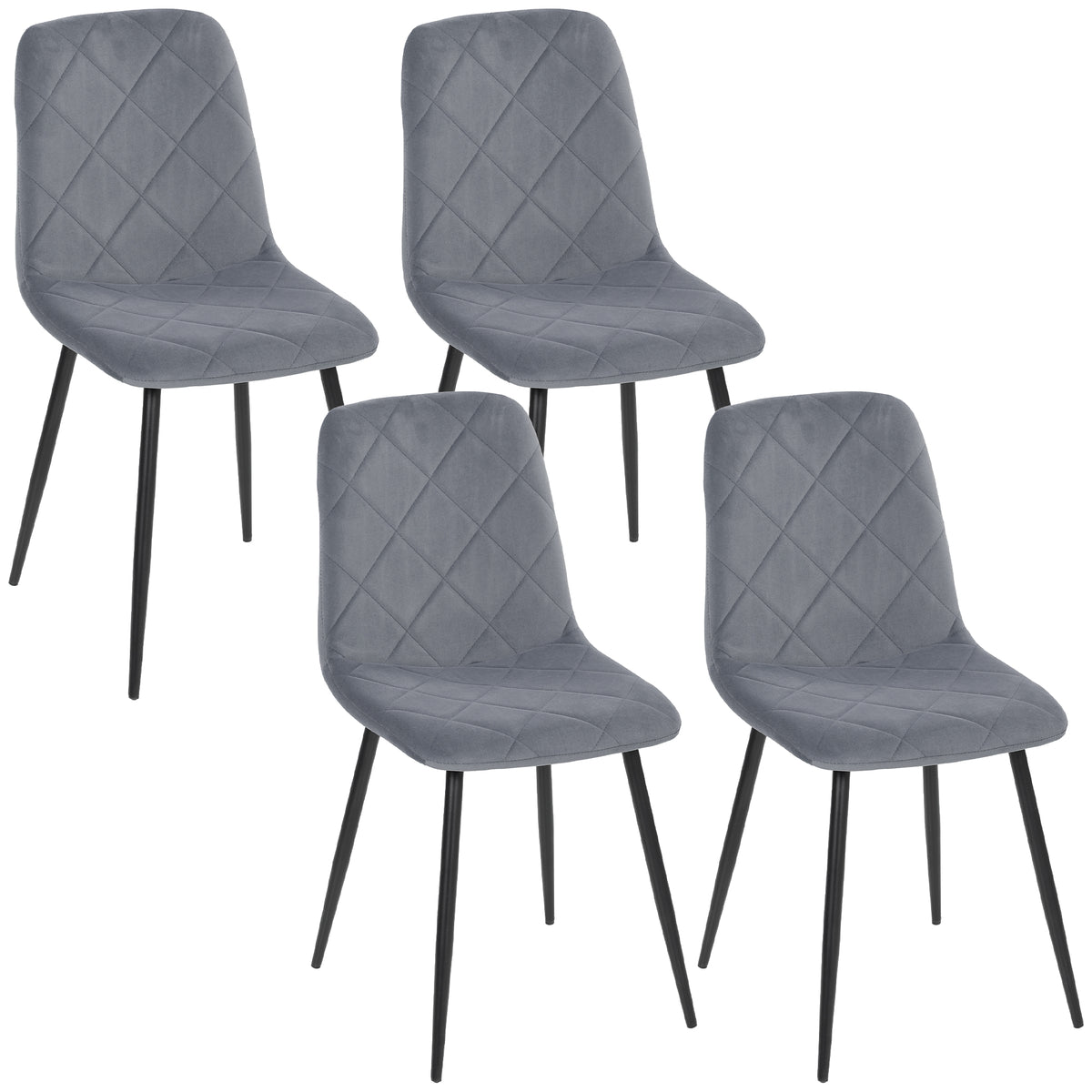 Lot de 4 chaises de salle à manger rembourrées avec dossier haut, pieds en acier et tissu effet velours, gris-0