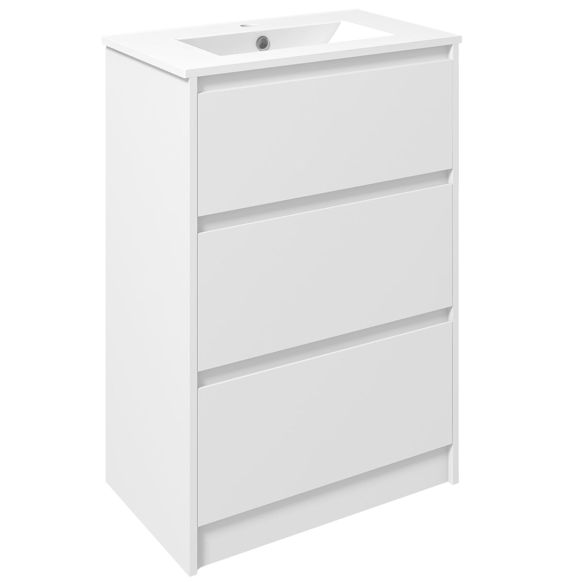 Meuble de salle de bain avec 2 tiroirs et vasque en céramique de synthèse 61 x 37 x 88 cm blanc brillant laqué-0