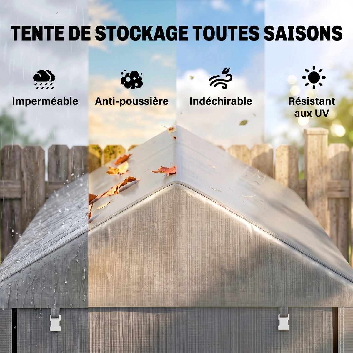 Abri de Jardin Imperméable avec 2 Compartiments, Porte Enroulable à Fermeture Éclair, 120x179x165cm, Gris Clair-3