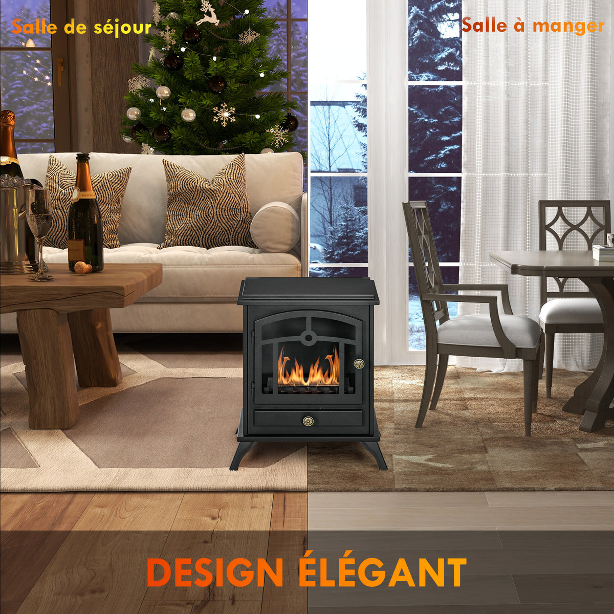 Cheminée bioéthanol sur Pied, brûleur 1,2 L, environ 3 h de durée de combustion Dim. 45L x 28l x 54H cm Acier Noir-5