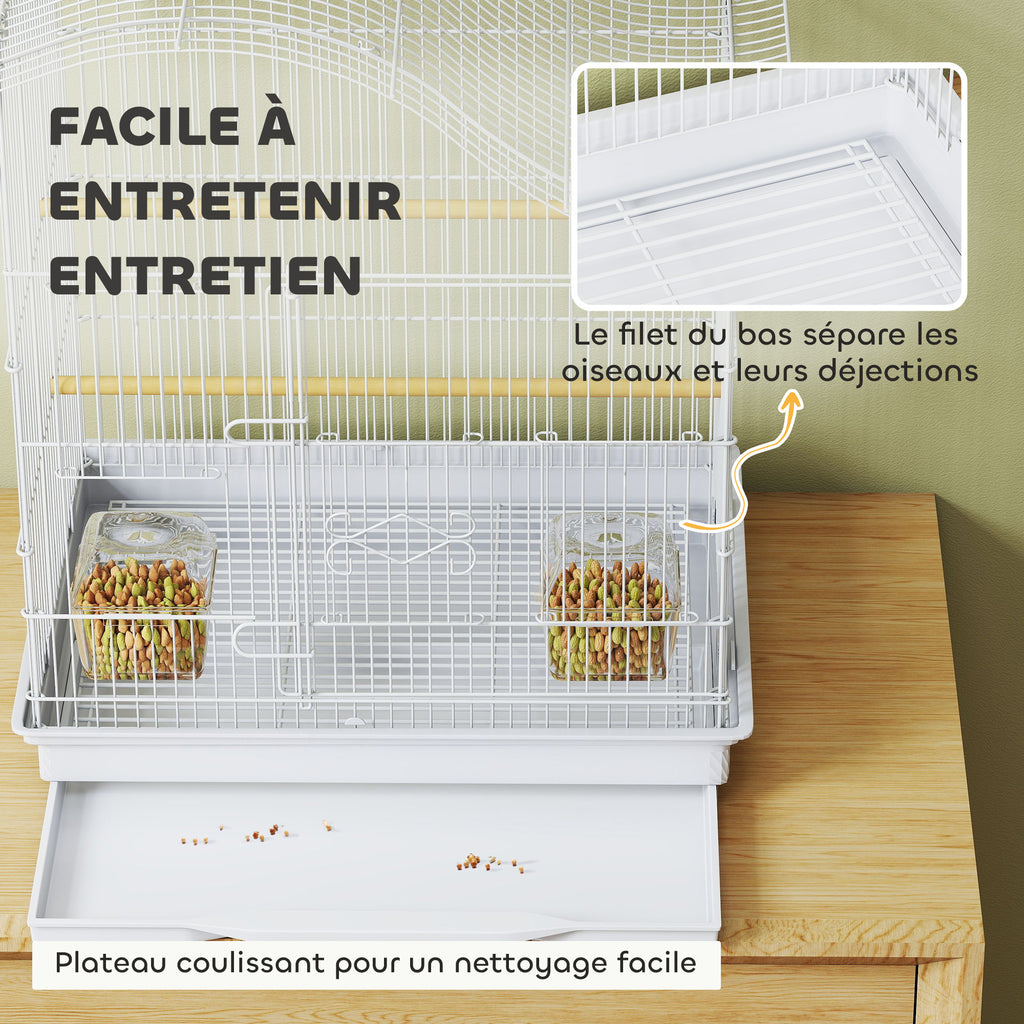 Cage à oiseau volière avec 4 portes, 2 perchoirs, plateau coulissant, pour inséparables perruches 4,7,5x36x54,5cm, blanc-5