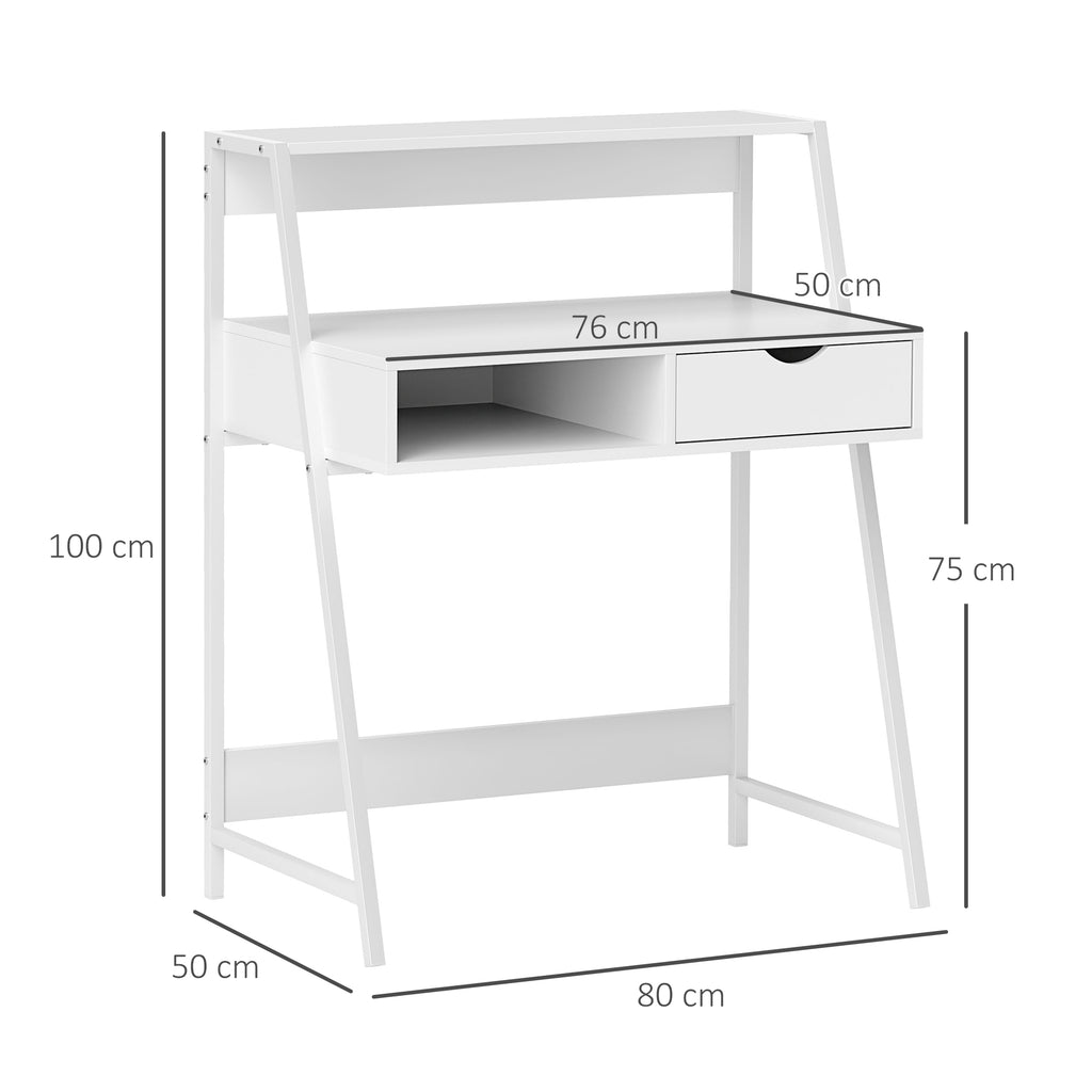 Bureau secrétaire Bureau Informatique Style néo-rétro tiroir Niche étagère métal Blanc-2