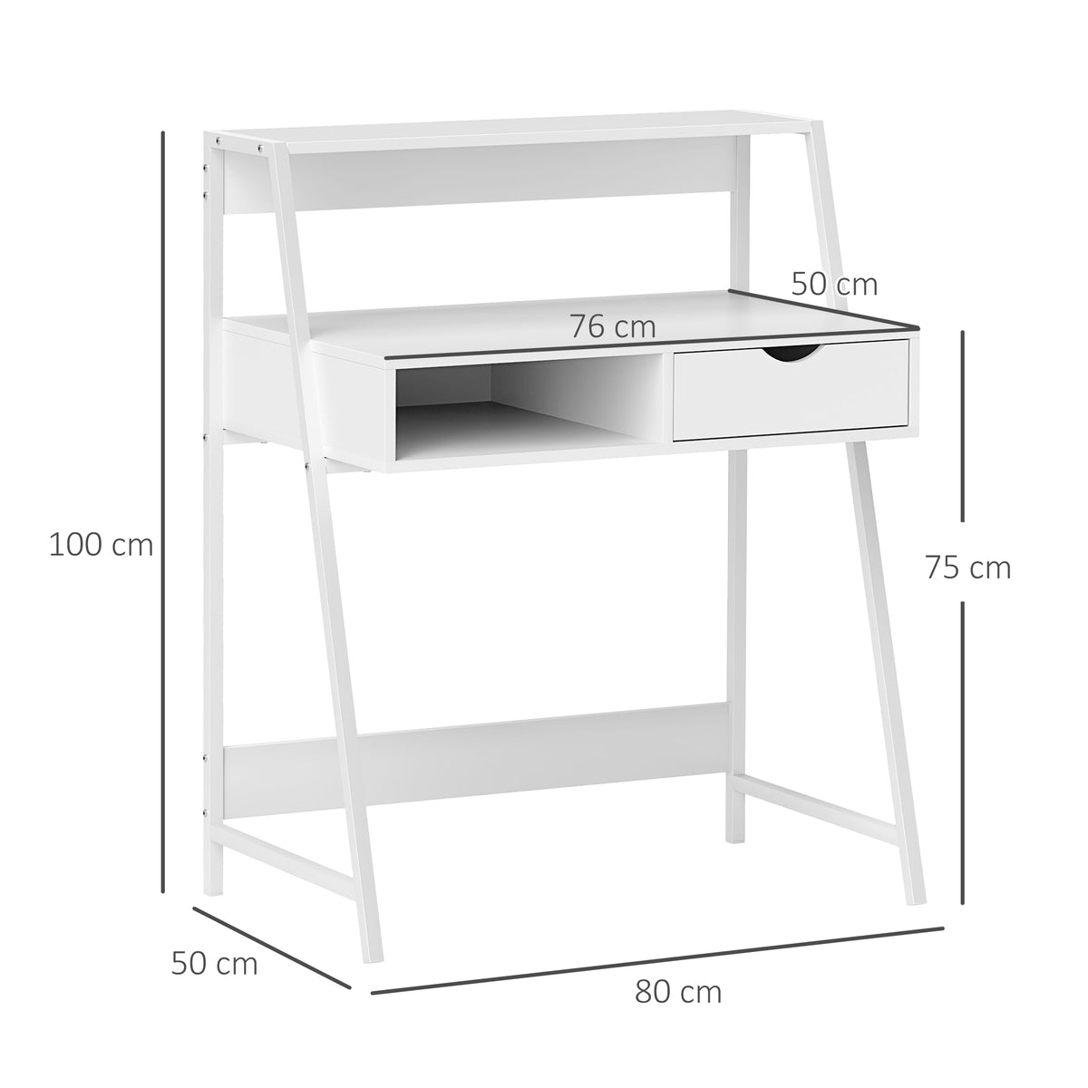 Bureau secrétaire Bureau Informatique Style néo-rétro tiroir Niche étagère métal Blanc-2
