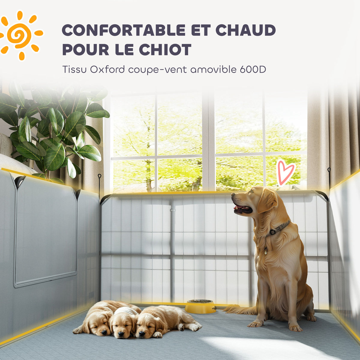 Parc de mise bas pour chien caisse de mise bas pour chiens avec porte tapis de propreté lavable 122 x 122 x 60 cm noir-4