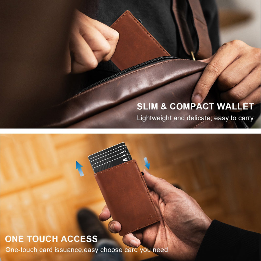 Portefeuille homme TOYFID en aluminium avec étui en cuir véritable, protection RFID et éjection des cartes