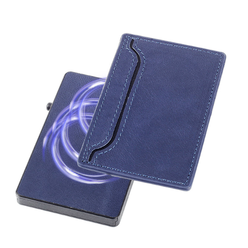 Portefeuille TOYFID en aluminium avec étui en similicuir, porte-cartes à éjection et protection RFID