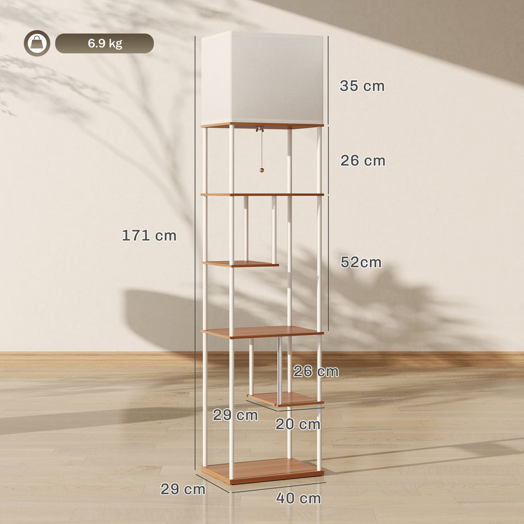 Lampadaire avec étagères, lampadaire sur pied de salon dimmable, télécommande, 40 x 29 x 171 cm, bois naturel-2