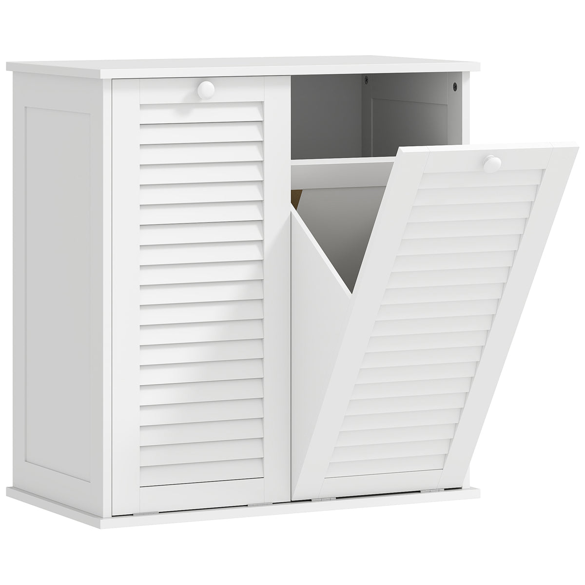 Meuble salle de bain avec panier à linge armoire salle de bain en bois portes persiennes 2 paniers 70 x 38 x 73 cm blanc-0