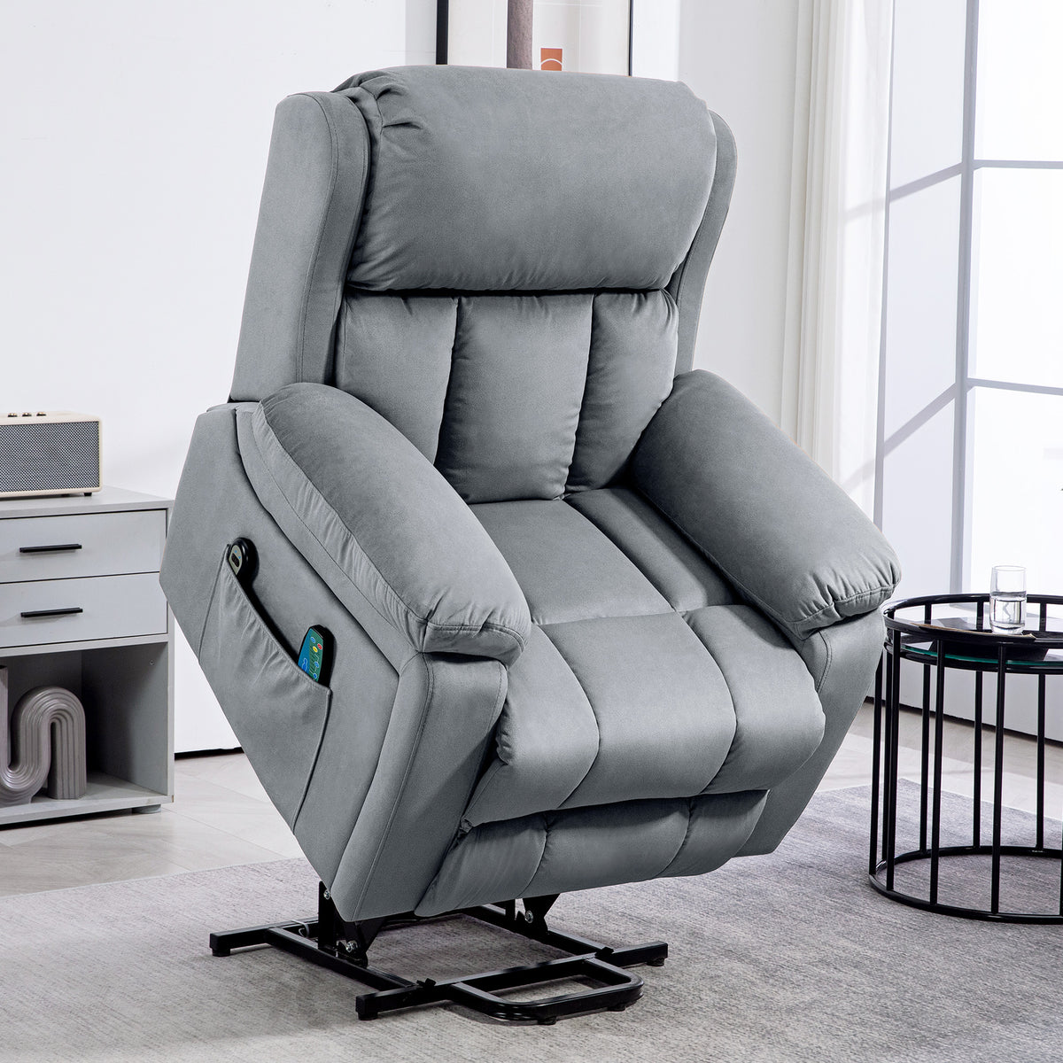 Fauteuil releveur électrique avec fonction massage et chaleur inclinaison réglable revêtement synthétique tissu gris-9