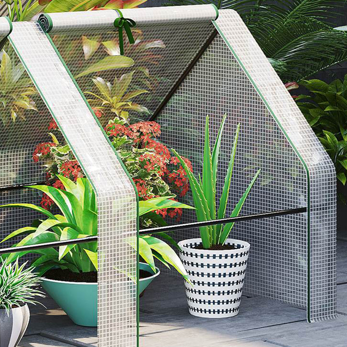 Mini Serre de Jardin mini serre tunnel 180L x 90l x 90H cm toit pointu Acier PE 140 g/m² Anti-UV fenêtres avec-8