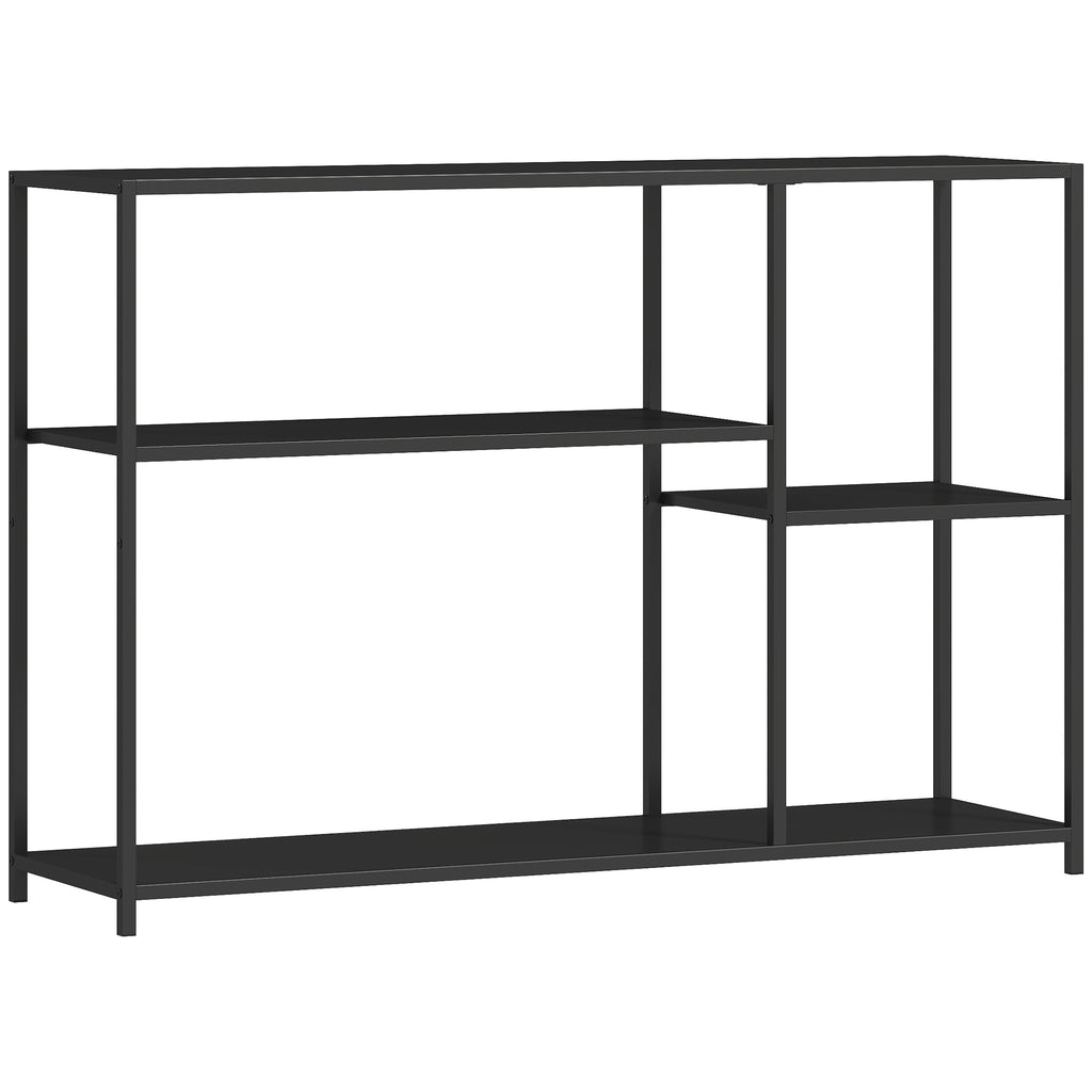 Console meuble étroite à 4 niveaux style industriel cadre en acier, 110 x 30 x 75 cm, noir-0