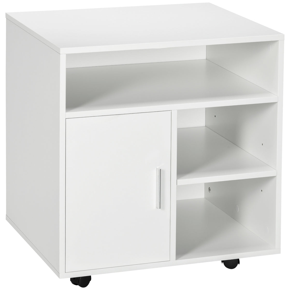 Support d'imprimante organiseur bureau caisson placard porte 3 niches + grand plateau panneaux particules blanc-0