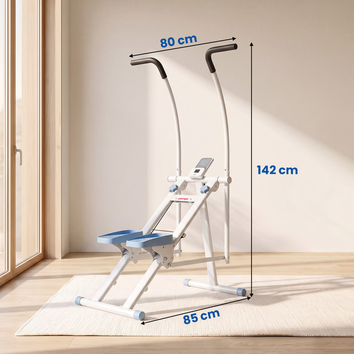 Stepper d'Escalier Pliable, Hauteur Réglable, Écran LCD, Pédales Réglables, Charge 100 kg, 85 x 80 x 142 cm, Blanc-2