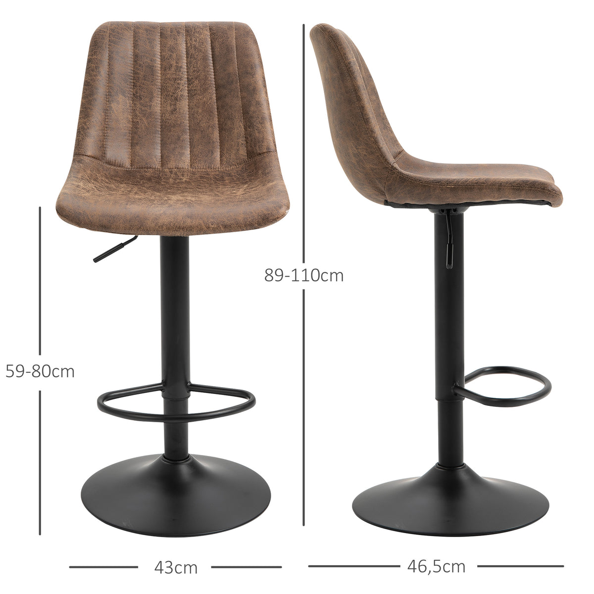 Lot de 2 tabourets de bar style vintage hauteur réglable pivotant avec repose-pied marron-2