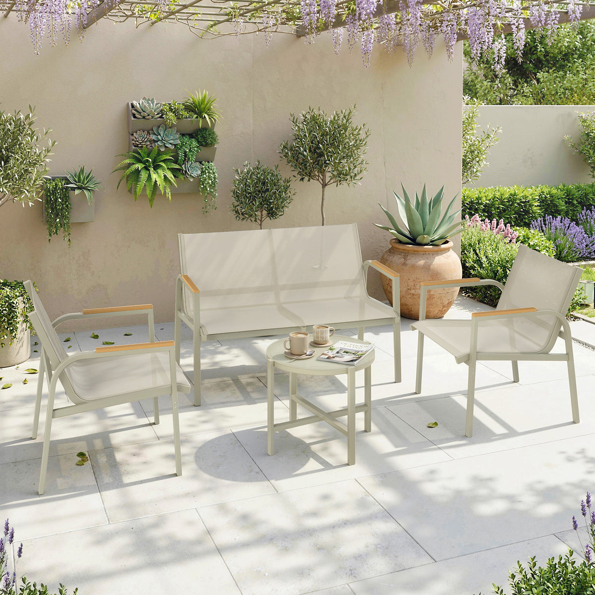Salon de Jardin Ensemble de Terrasse avec Canapé 2 Places, 2 Fauteuils et Table Basse en Verre Trempé 4 Pièces Vert-9