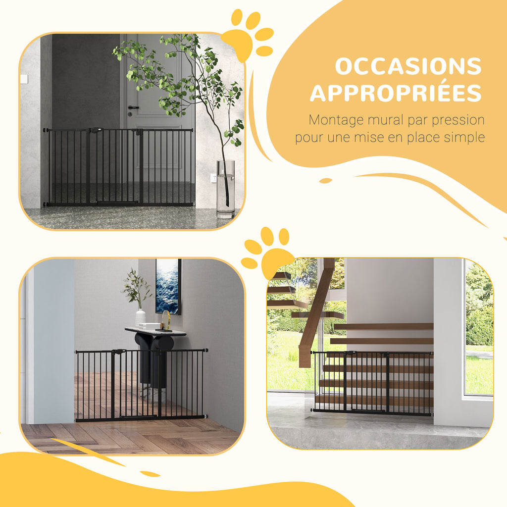 Lot de 2 barrières de sécurité animaux porte fermeture automatique système de double verrouillage sans perçage noir-5