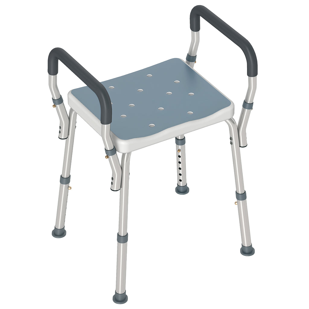 Tabouret de douche pour personnes âgées et handicapées avec accoudoirs, hauteur réglable, patins antidérapants, bleu-0