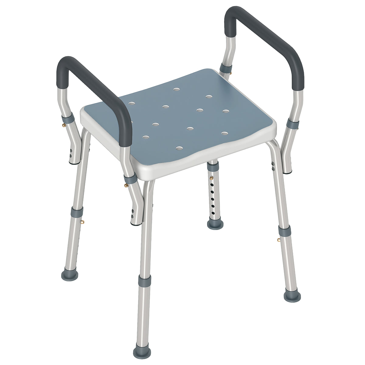 Tabouret de douche pour personnes âgées et handicapées avec accoudoirs, hauteur réglable, patins antidérapants, bleu-0