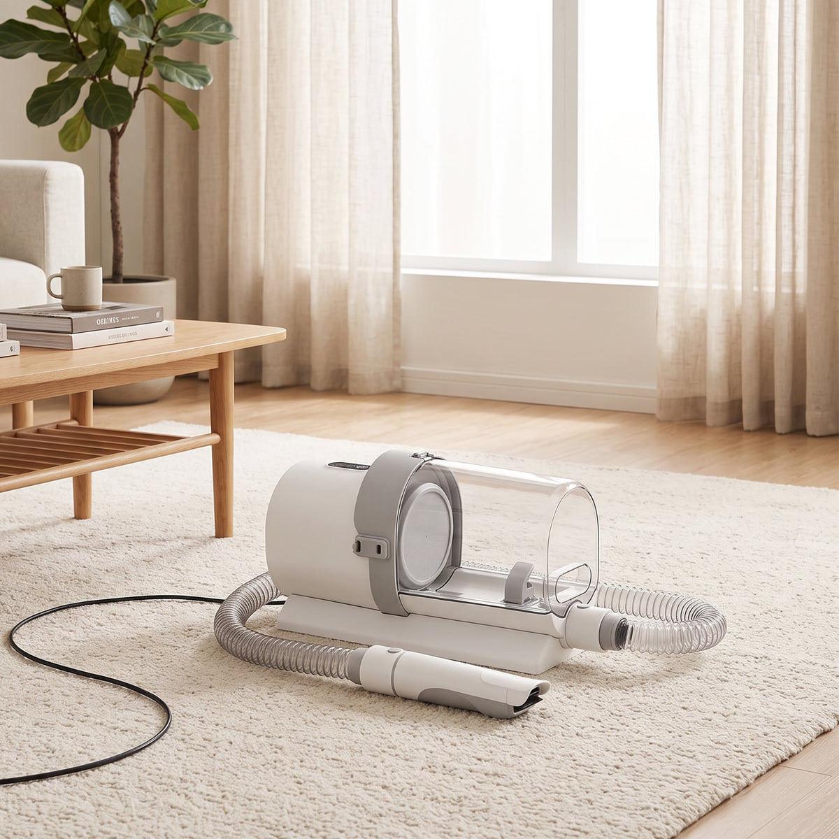 Aspirateur Toilettage Chien Chat 5 en 1 Tondeuse avec Aspiration Puissante 10kPa Grand Bac 2,5L Faible Bruit ≤65dB Blanc-1