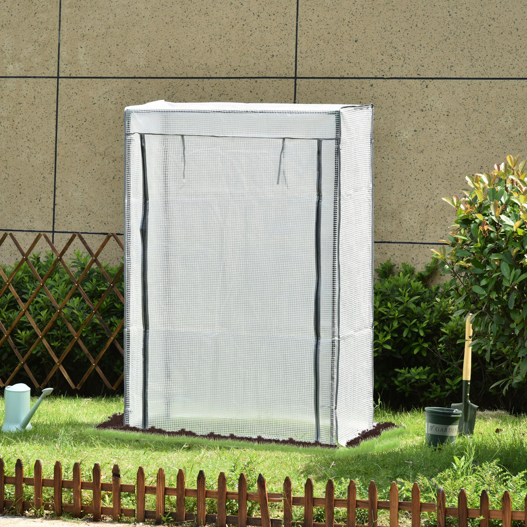 Serre de jardin, serre de balcon, bâche renforcée PE, châssis en acier, porte zippée enroulable, 100 x 50 x 150 cm blanc-9