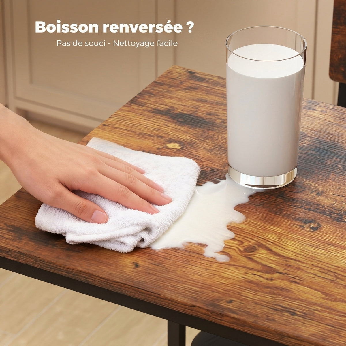 Ensemble Table de Bar avec 2 Tabourets, Table Haute de Cuisine et 2 Chaises de Bar Rembourrées PU, Brun Rustique-6