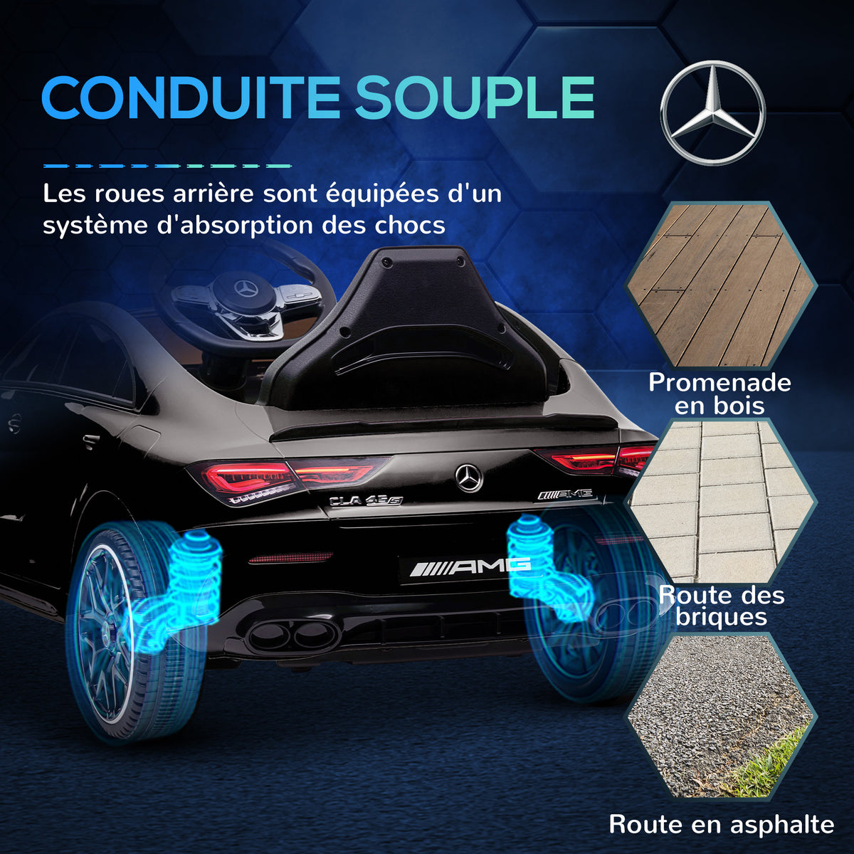 Voiture électrique enfant Mercedes-benz AMG CLA 45, télécommande, vitesse réglable (3-5 km/h), phare LED musique, noir-6