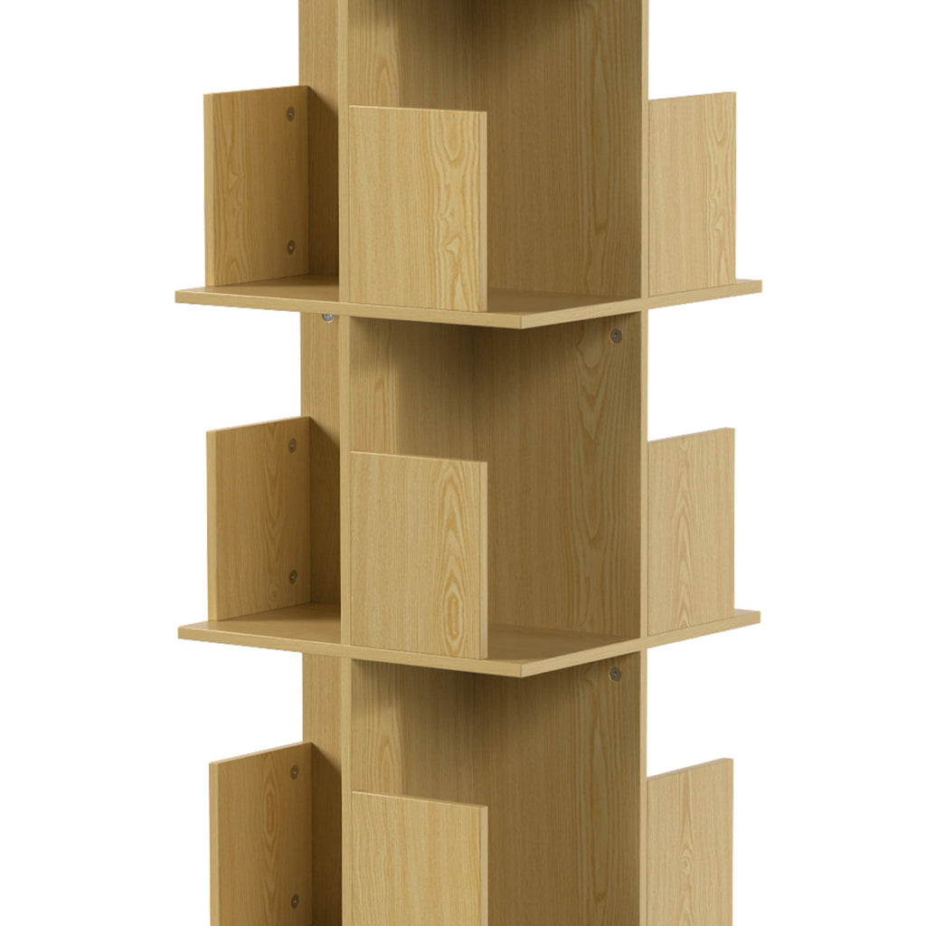 Bibliothèque Rotative à 4 Niveaux, Étagère Rangement avec 16 Compartiments, 39 x 39 x 128,3 cm, Chêne-8
