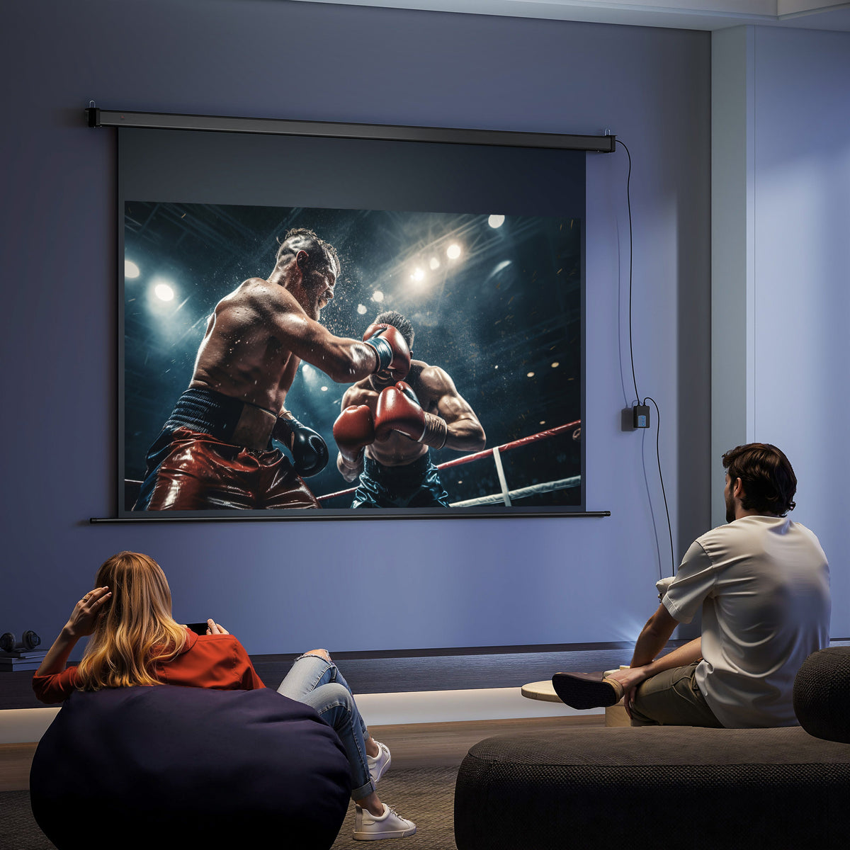 Écran vidéoprojecteur 100 Pouces, 16:9 4K HD montage mural ou plafond, panneau de commande et télécommande-9