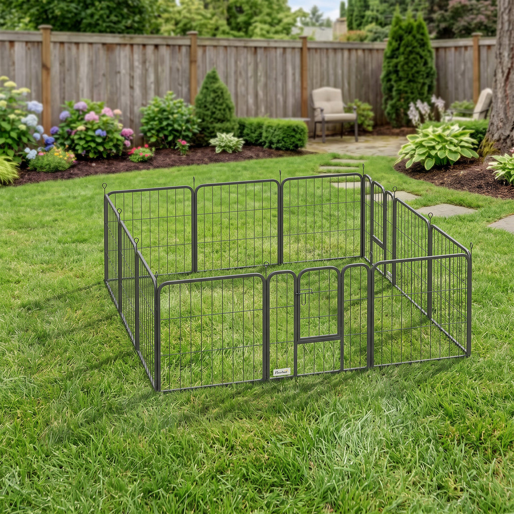 Parc pour chien enclos chien 12 panneaux modulable et pliable acier 2 portes pour chiot intérieur extérieur 60H cm noir-1