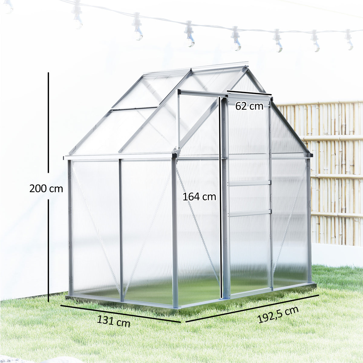 Serre de jardin en aluminium polycarbonate avec fondation, serre avec fenêtre réglable porte coulissante 192,5x131x200cm-2