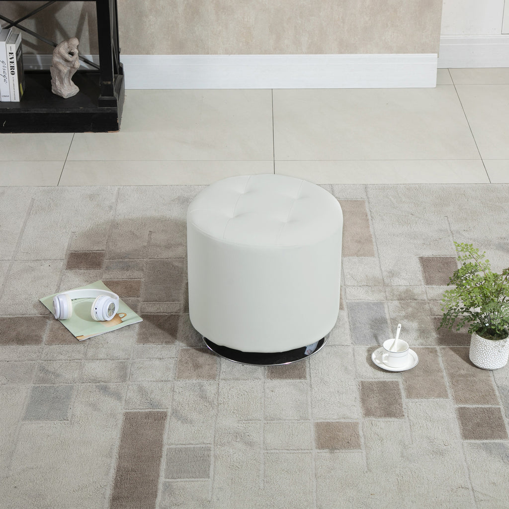 Repose pied salon pivotant à 360°, ottoman rond rembourré en PU avec base en acier, Ø 45,5 x 44,5 cm, blanc-9