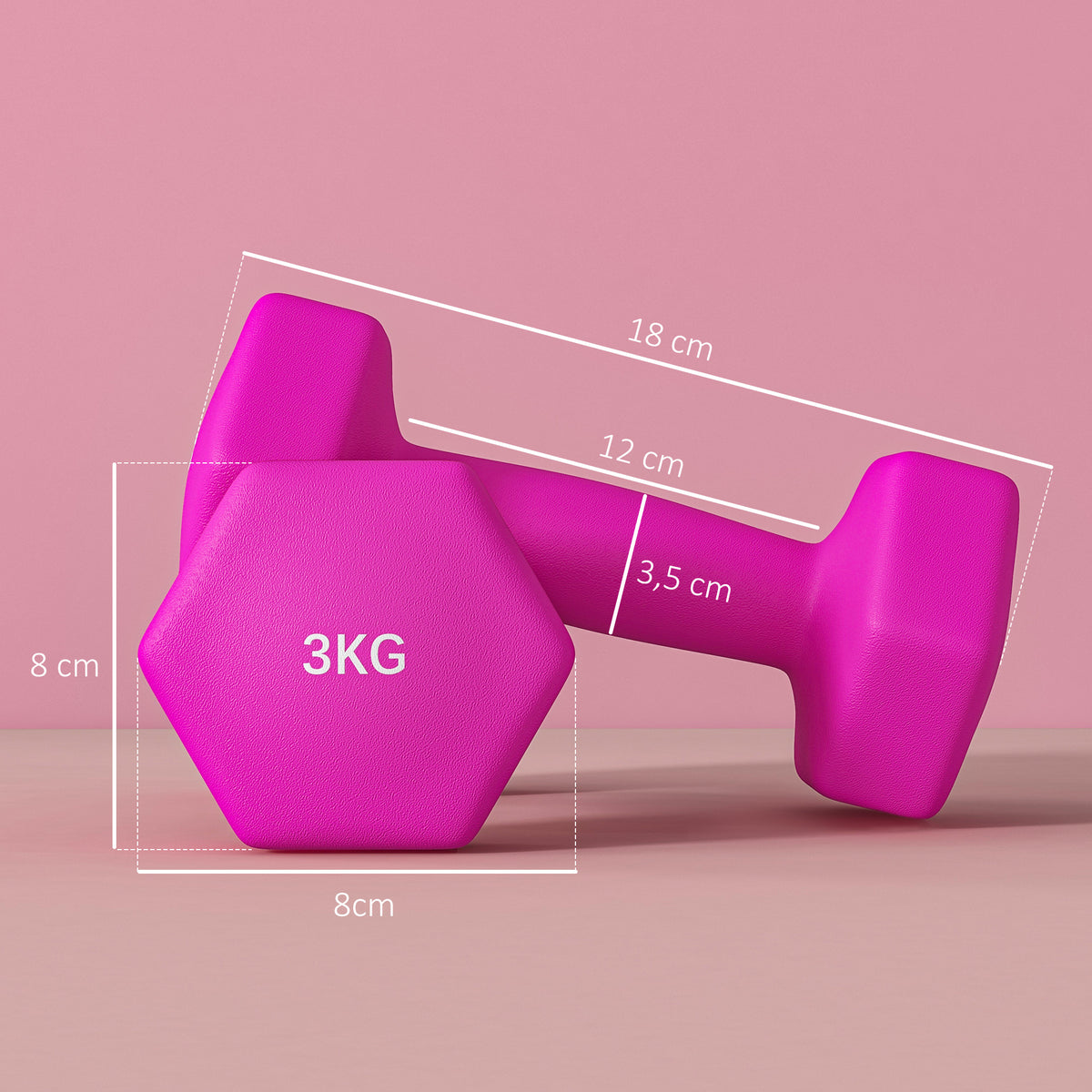 Lot de 2 haltères hexagonales avec poignée antidérapante pour l'entraînement à la maison, 2 x 3 kg, rose-2